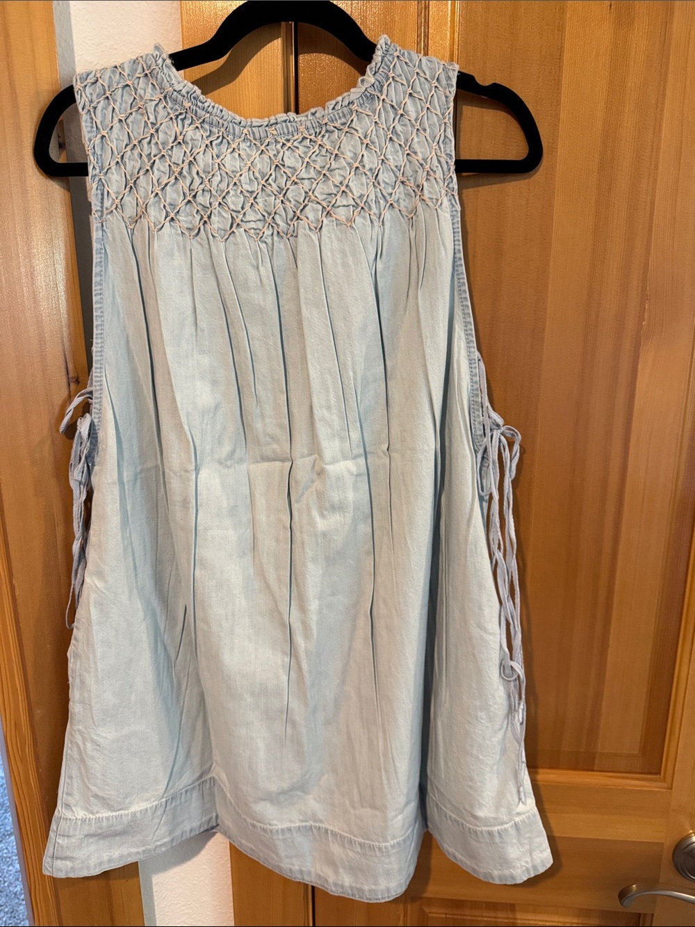 Free People Pale Blue Smocked Sleeveless Mini Dress - Picture 4 of 7